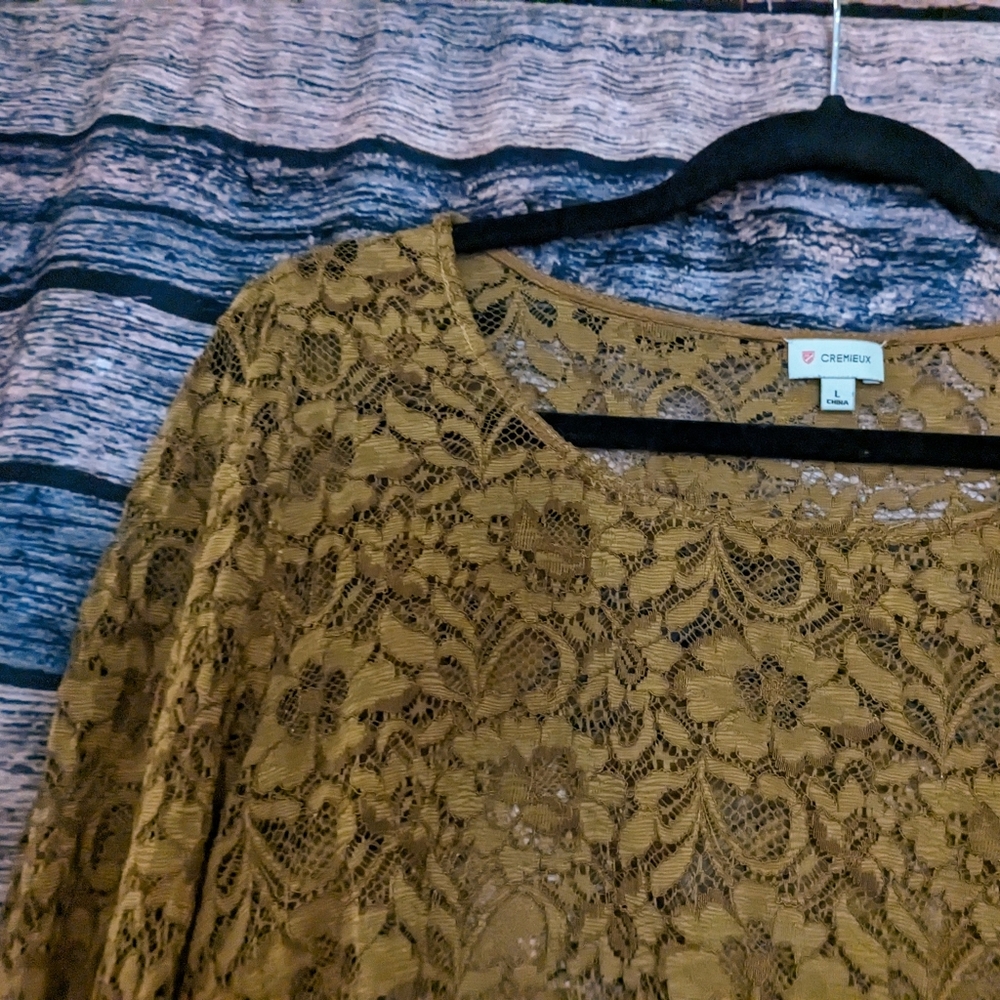 Long Sleeve Mustard Yellow Lace Shirt